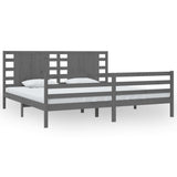 Bed Frame Grey Solid pinewood Double Decorative Inlays 3104305