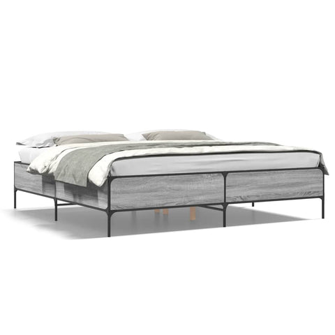 ZNTS Bed Frame Grey Sonoma 200x200 cm Engineered Wood and Metal 3279780