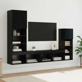 TV Wall Units Wall-mounted 4 pcs Black Oak Engineered Wood 3402946