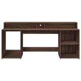 Desk with LED Lights Brown Oak 200x55x91 cm Engineered Wood 3309444
