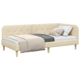 Corner Bed Frame with Headboard Cream 90 x 190 cm Fabric 42016567