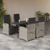 5 Piece Garden Dining Set with Cushions Light Grey Poly Rattan 3212600