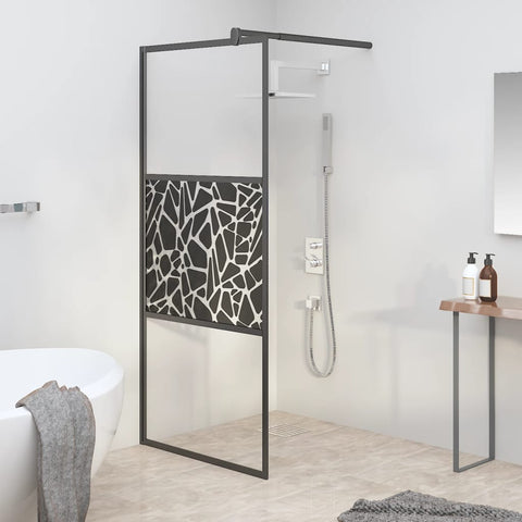 Walk-in Shower Wall 80x195cm ESG Glass with Stone Design Black 151880