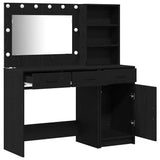 Dressing Table with Mirror Lights 2 pcs Black Engineered Wood 3334264