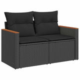 ZNTS 11 Piece Garden Sofa Set with Cushions Black Poly Rattan Acacia 3327534