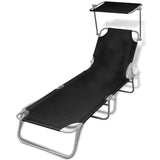 41197 Folding Sun Lounger with Canopy Steel and Fabric Black