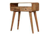 Solid Wood Mini Curved Oak-ish Console Table, 2 Drawers and Open Slot, Brown B2743P402987