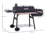 Portable Charcoal BBQ Grill, Cold-rolled Steel, Solid Wood, 104H x 124L x53W cm-Black T3398P314732
