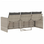 ZNTS Garden Sofa with Cushions 3-Seater Light Grey Poly Rattan 366346