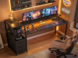 147cm Gaming Desk with Charging Station and Monitor Stand, Computer Table for Home Office with RGB T3398P553222