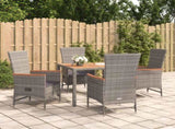 5 Piece Garden Dining Set Grey Poly Rattan&Solid Wood Acacia 3157613