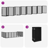 Dog Gate with Door Foldable 15 Panels Black 750 cm Poplar Wood 3155546