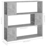 809183 Book Cabinet Room Divider Concrete Grey 100x24x94 cm