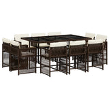11 Piece Garden Dining Set with Cushions Brown Poly Rattan 3211749
