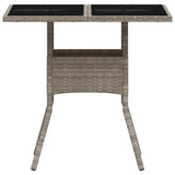Garden Table with Glass Top Light Grey 80x80x75 cm Poly Rattan 368131