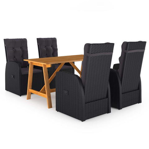 ZNTS 5 Piece Garden Dining Set with Cushions Black Poly Rattan 3095300