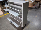 Concealed shoe cabinet featuring a 60 cm grey recessed-handle design and two flip-down drawers W6296P537661