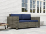 Rattan Sofa, 2 Seater Garden Furniture with Soft Padded Cushion and Armrests, Wicker Garden Loveseat T3398P325215