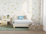 Toddler Bed Frame with Headboard Cream 70 x 140 cm Sheep Fabric 42011024