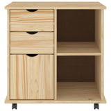 Rolling Cabinet Brown 63.5 x 39 x 65.5 cm Solid Pine Wood 42032398