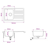 Kitchen Sink with Drainer Granite 76.5 cm x 46 cm x 28 cm 42053744