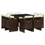 9 Piece Garden Dining Set with Cushions Brown Poly Rattan 3210657