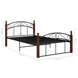 Bed Frame without Mattress Black Metal&Solid Oak Wood 120x200 cm 324920