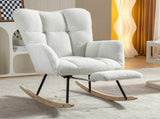New Modern Teddy Fabric Tufted Upholstered Rocking Chair with pull-out footrest, White W1397P154349