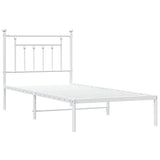 Bed Frame White Powder-Coated Steel Single Bed Frame 353579