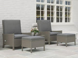 5 Piece Rattan Garden Furniture Set, Wicker Patio Sofa Set with 2 Armchairs, 2 Footstools, Glass Top T3398P328514