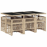 11 Piece Garden Dining Set with Cushions Beige Poly Rattan 3210790