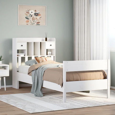 Bookcase Bed without Mattress White 75x190 cm Small Single Solid Wood Pine 3323051