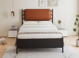 Metal 4ft6 double bed 135190cm, With a PU-upholstered headboard, Durable and Sturdy, Youth N604P390164B