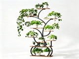 Tree-shaped Plant Stand with 4 Grow Lights, Black Iron Tube & Weathered Wood MDF, With Wheels, 26624629