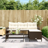 Garden Sofa with Table and Cushions L-Shaped Brown Poly Rattan 365573