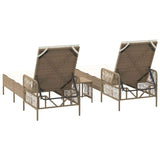 Sun Lounger Reclining 3 pcs Beige and Cream White Poly Rattan 365436