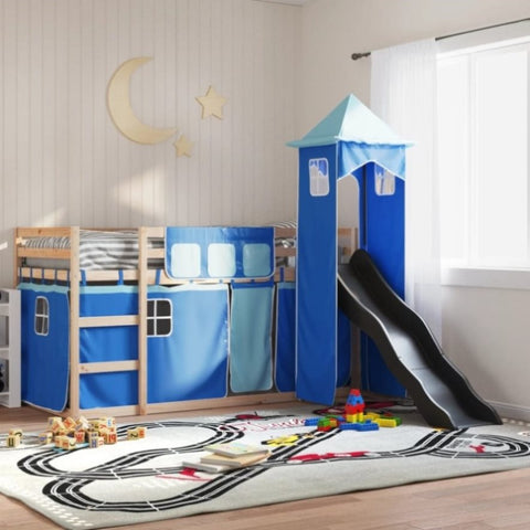 Bunk Bed without Mattress with Slide and Curtains Blue 90x200 cm 3284189