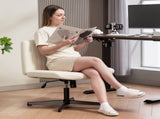 Armless Office Chair No Wheels, Linen Fabric Criss Cross Legged Desk Chair with Wide Seat, Thick T3398P377851