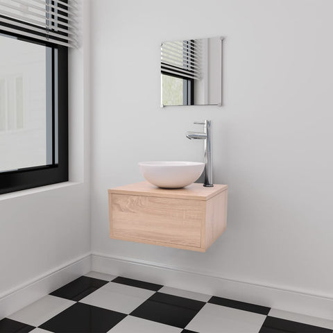ZNTS Four Piece Bathroom Furniture Set with Basin with Tap Beige 273686