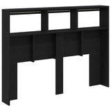 Headboard Cabinet with LED Black Oak 140x17x102 cm 863130
