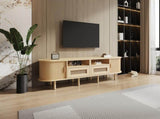 TV Stand with 2 Rattan Drawer and 2 Sliding Doors,Oval TV Cabinet Storage Sideboard with Rounded N605P415641E