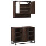2 Piece Bathroom Furniture Set Brown Oak Engineered Wood 3300944