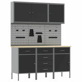 Work Cabinet with Drawer 8 pcs Black Engineered Wood and Steel 3321440