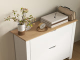 Slim Shoe Cabinet, Narrow Shoe Cupboard with 2 Flip Drawers, Adjustable Shelves for 12 Pairs of T3398P344558