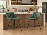 Set of 2 PU Leather Swivel Bar Stools - Dark Green T3398P549987