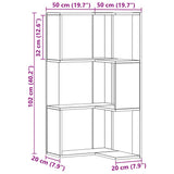 Corner Bookcase 3-Tier Artisian Oak 50x50x102 cm Engineered Wood 852599