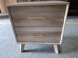 Oak-colored double-drawer bedside table, medieval-style modern bedroom storage unit with metal W6296P537665
