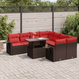 9 Piece Garden Sofa Set with Cushions Brown Poly Rattan Acacia 3326455