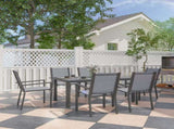 7 Pieces Garden Dining Set with Wood-plastic Composite Dining Table, and 6 Stackable Armchairs with T3398P317821