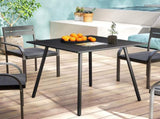 Square Garden Table with Slat Top, Steel Frame, Outdoor Table for 4 Person, 80 x 80 x 74 cm, Black T3398P323873